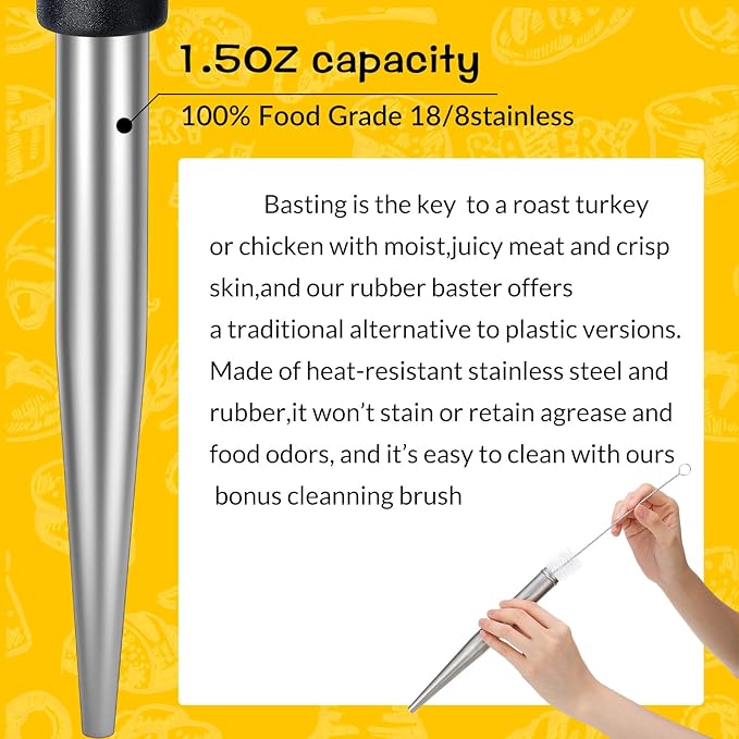 Uiifan 4 Pack Stainless Steel Turkey Baster for Cooking, Large Turkey Baster Metal Turkey Syringe Baster Set with 8 Marinade Injector Needles and 4 Cleaning Brushes for thanksgiving Turkey Utensils