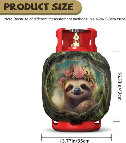 Sloth Camper Propane Tank Cover Outdoor 600D Heavy Duty Waterproof Covers Fits Standard 20 lb Cylinder, 13.7'' x 16.5'' for Rv Trailer, 2 Pack