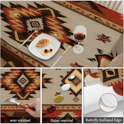 Swono Rectangle Tablecloth Geometric Pattern Table Cover 52x70 Inch American Southwest Native Style Aztec Table Cloth Rectangle Tables Decorative Tablecloth for Dining Party Camping BBQ