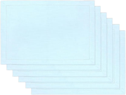 Urban Villa Placemats for Dining Table 100% Cotton Placemats 14''x20'' Over Sized Tablemats Set of 6 Placemats Hemstitch Sky Blue Tablemats for Family Dinners Wedding Parties Placemats
