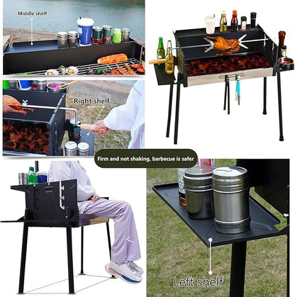 Portable Charcoal Grill, Foldable BBQ Charcoal Grill, 3 Gear Adjustable Temperature Windproof Smoker Grill, Large Camping Barbecue Charcoal Grills for Outdoor Cooking Barbecue Camping BBQ (Black)