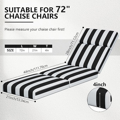 Chaise Lounge Cushions Outdoor, 72 x 21 x 4 Inch Lounge Chair Cushions for Outdoor Furniture - Waterproof Lounge Patio Replacement Cushion, 4In Fade-Resistant ThickPatio Chaise Lounge Cushion