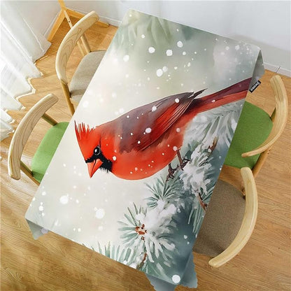 Swono Cardinal Bird Tablecloth Winter Cardinal Bird Red Rectangle Table Cloth Washable Plaid Table Cover for Kitchen Holiday Dinner, 52x 70 Inch Tablecloth