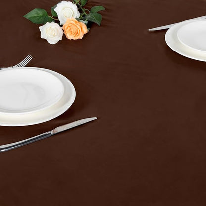 LUSHVIDA Round Waterproof Table Cover Elastic Vinyl Fitted Tablecloth Elastic Edged Plastic Table Cloth (Deep Coffee, Best for Up to 45"-56" Round)