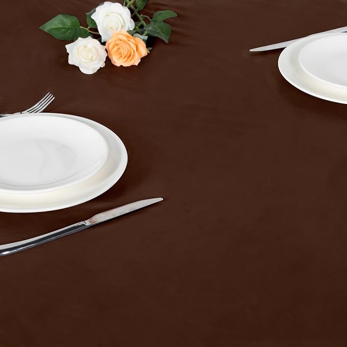LUSHVIDA Round Vinyl Tablecloth, Waterproof, Fits 36''-44'', Deep Coffee