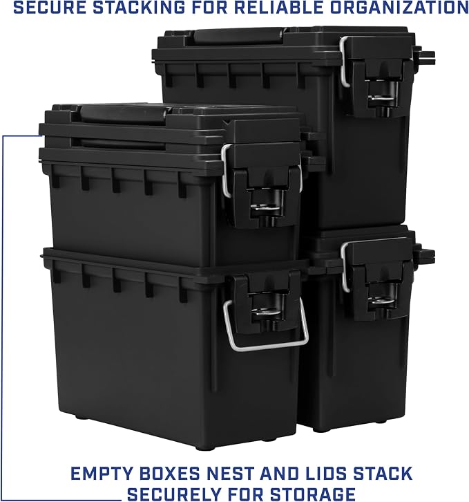 Sheffield Ammo Box Made in USA, Stackable Lockable Ammo Storage Box, Black | 2 Pack Lockable Storage Box, Water and Dust Resistant Dry Box, Secures Hunting Gear, Gun Accessories, Supplies, and Bullets