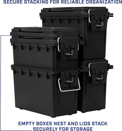 Sheffield Ammo Box Made in USA, Stackable Lockable Ammo Storage Box, Black | 4 Pack Lockable Storage Box, Water & Dust Resistant Dry Box, Secures Hunting Gear, Gun Accessories, Supplies, Bullets