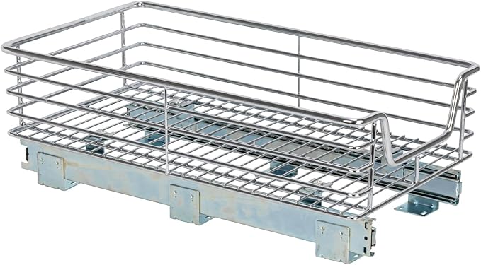 Household Essentials Chrome-Plated Steel Pull-Out Organizer with Artisanal Basket Detailing