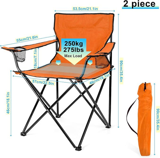 HaSteeL Camping Chair for Adults, Folding Beach Chair Set of 2, Large Foldable Portable Chair for Outdoors Fishing, Hiking, Sporting, Travel, Picnic, Lawn, Hold 275lbs & A Storage Bags (Orange)