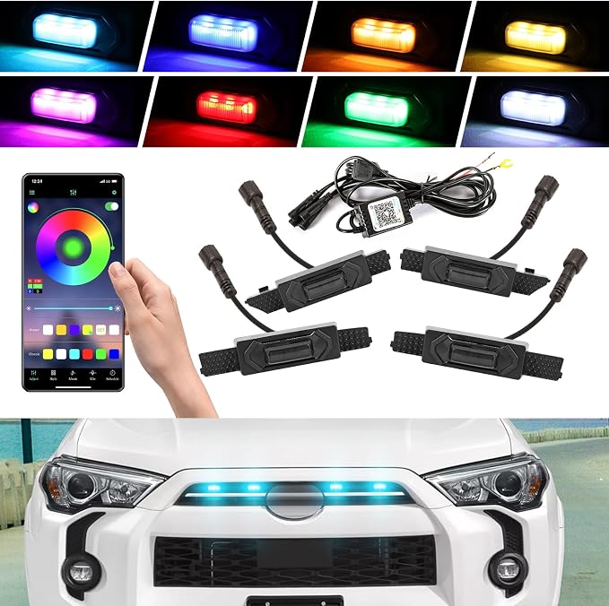 RGB Led Raptor Grill Lights for 2021 2022 2023 2024 Toyota 4Runner | upgraded oem original grill,Sr5 Limited Trd-Sport Off-Road Premium 4Runner