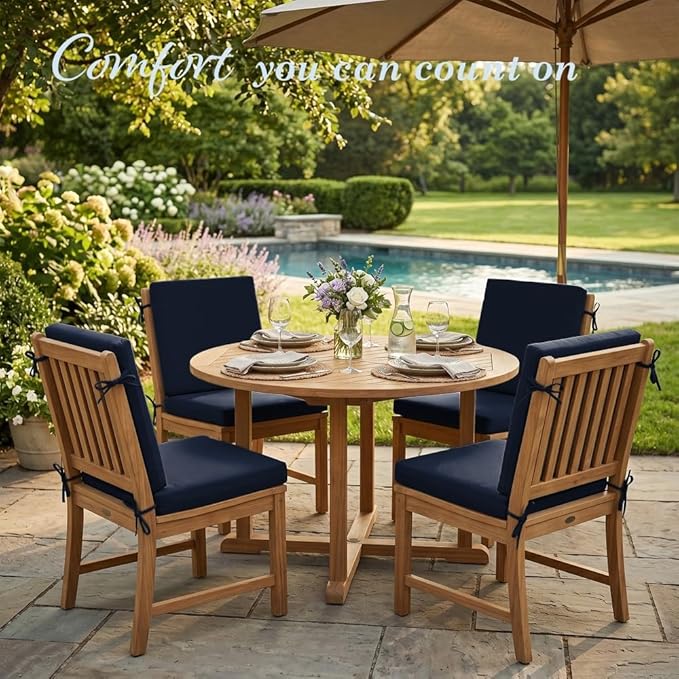 California Umbrella Outdoor Dining Chair, Set of 4 Patio Seat Cushions, 20 x 40 Inch, Premium Outdoor Memory Foam, Fade Resistant, Sunbrella Fabric, Fabric Ties, Navy