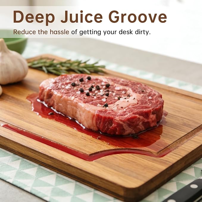 3 Pack Bamboo Cutting Boards Set for Kitchen | Chopping Boards with Deep Juice Groove, Thick Wooden Cutting Board for Meat, Vegetables & BBQ Prep