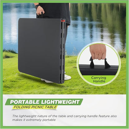 BestOffice | 6FT Folding Table | Black | Portable Plastic Table | with Carry Handle | Waterproof & Foldable Table Design | Steel Frame with Lock | for Events, Camping, Indoor & Outdoor Use