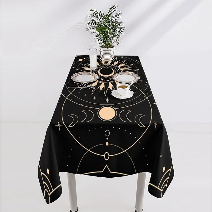 Vintage Tarot Moon Sun Tablecloth Moon Phase Star Galaxy Space Esoteric Astrology Table Cloth Water Resistant Wipeable Table Cover for Farmhouse Picnic Party Holiday Kitchen Dinner Table 60"x120"
