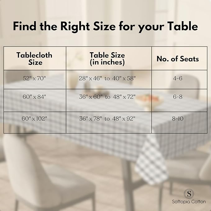 Light and Dark Grey with Natural Plaid Gingham Check Tablecloth, 60x102 Inch, 100% Cotton, Washable, Reusable Farmhouse Table Linen for Holiday, Weddings, Everyday Dining Table Cover