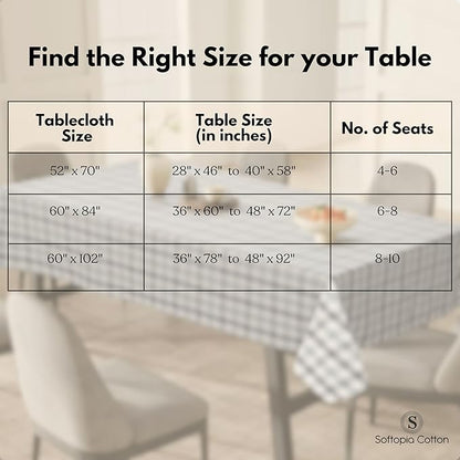 Light and Dark Grey with Natural Plaid Gingham Check Tablecloth, 60x102 Inch, 100% Cotton, Washable, Reusable Farmhouse Table Linen for Holiday, Weddings, Everyday Dining Table Cover