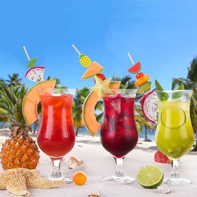 Minisland Mix-colored Watermelon Pineapple Leaf Cocktail Picks, 4.7 Inch Long Bamboo Fancy Toothpicks for Appetizers, Decorative Hawaiian Party Food Drinks Fruit Skewer Sticks 100 Counts - MSL115