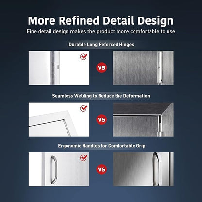Anfrere 24" W x 24" H Outdoor Kitchen Door, Premium 304 Stainless Steel Double BBQ Panel Access Door for Outside Kitchen Commercial Grilling Station, Oven, Storage Cabinet