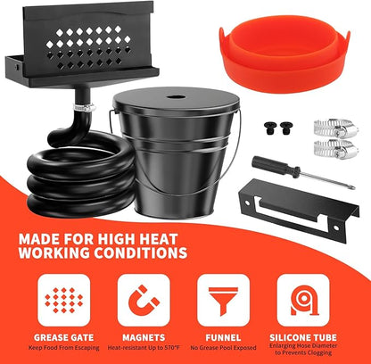 Rear Grease Drainage System for Blackstone, Grease Gate for Blackstone Grease Cup Upgraded Two mounting Options Blackstone Accessories Set with Grease Trap,Grease Bucket and a Silicone Bucket Liners