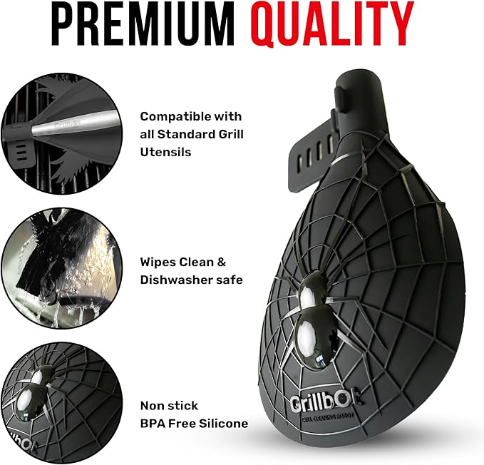 Grillbot Heat Resistant BBQ Heat Shield for Utensils, Protect Hands from Burns, Splatter & Flare-Ups, BPA-Free Silicone, Dishwasher Safe, Universal Fit, Perfect Grill Gift for Men (Black, Bear)