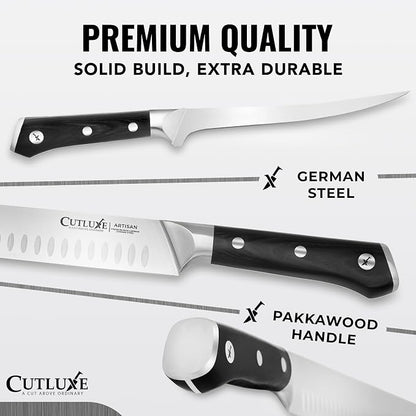 Cutluxe Butcher Knife Set, Brisket, Breaking, Boning & Fillet for Meat | BBQ Carving Blades, Ultra Sharp German Steel, Full Tang Ergonomic Handles – Grilling Gift for Men