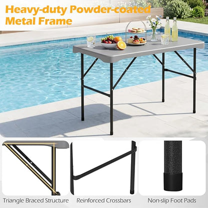 GIANTEX Folding Picnic Table Set w/ 2 Benches, 44" HDPE, Gray | Foldable Table & Chairs, All Weather Resistant, Space-Saving & Portable for Camping Party Dining BBQ, Large Weight Capacity
