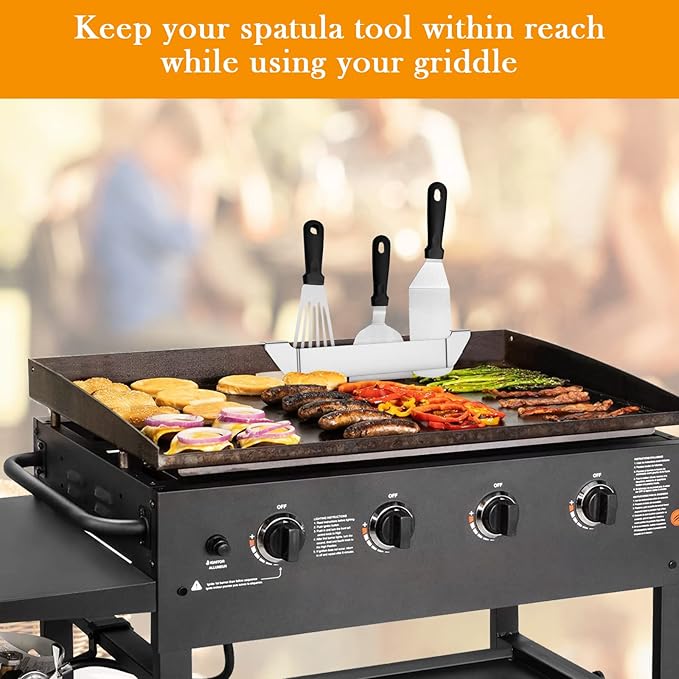AUAUY 2 Pack Stainless Steel Griddle Spatula Stand, Grill Barbecue Tool Rack Hold Rack Griddle Accessories Holder for Blackstone, Camp Chef, Royal Gourmet, Outdoor Camping Picnic BBQ Essentials