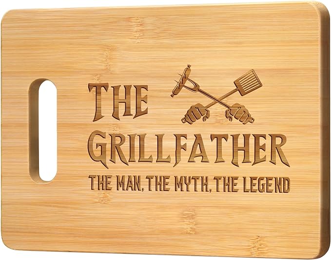 Fathers Day Dad Gifts, Birthday Gift for Dad from Daughter Son Kids, Father Birthday Present, Engraved Bamboo Cutting Board -The Grillfather, The Man, The Myth