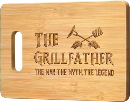 Fathers Day Dad Gifts, Birthday Gift for Dad from Daughter Son Kids, Father Birthday Present, Engraved Bamboo Cutting Board -The Grillfather, The Man, The Myth
