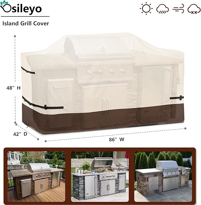 86 Inch Island Grill Cover - 600D Heavy Duty Waterproof All Weather Protection Outdoor Cover,Beige & Brown