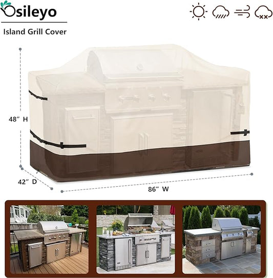 86 Inch Island Grill Cover - 600D Heavy Duty Waterproof All Weather Protection Outdoor Cover,Beige & Brown