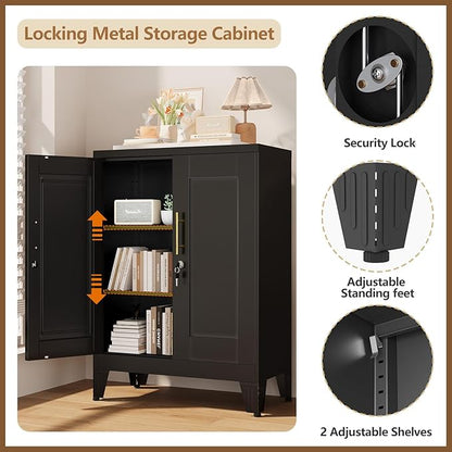 GAIOUS Black Metal Pantry Cabinet with Lock(Two Units), Sideboard Buffet Storage Cabient with Doors and 2 Adjustable Shelves, Multifunctional Kitchen Cupboard for Home Office, Buffet Table