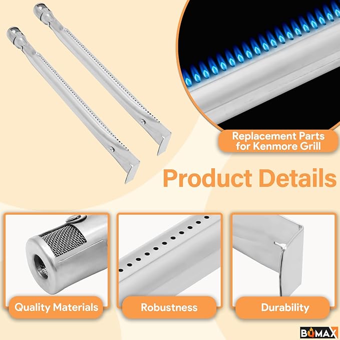 BQMAX Grill Parts for Kenmore 5 Burner Grill 146.23680310, 146.47469610, 146.30213510, 146.47468610, 640-05057375-7, Heat Plate & Burner Kit for Kenmore Grill Replacement Parts