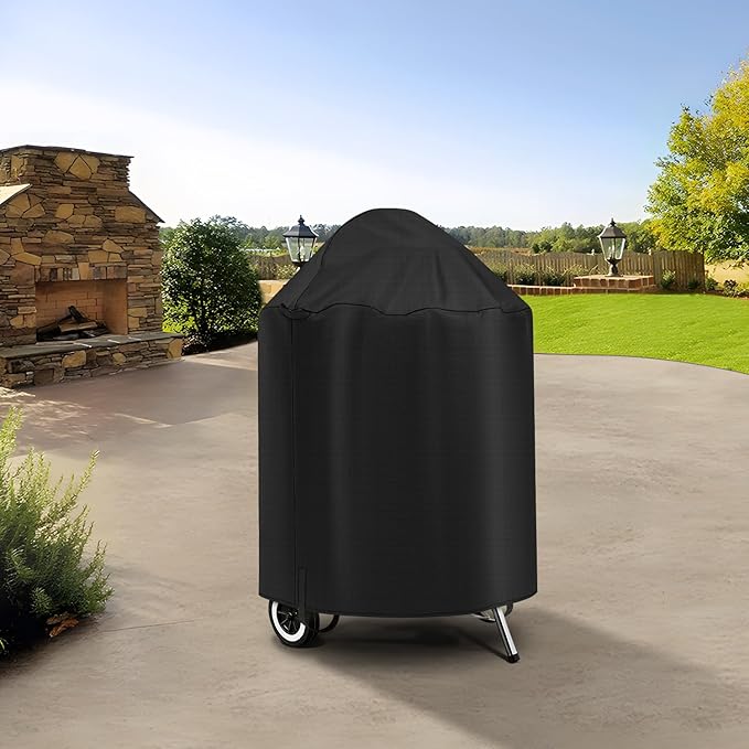 SunPatio Grill Cover Compatible with Weber, Big Green Egg, Char-Broil 22 Inch Charcoal Kettle Grills, Outdoor Waterproof BBQ Grill Cover, Compared to Weber 7150, 27.7" Dia x 38" H