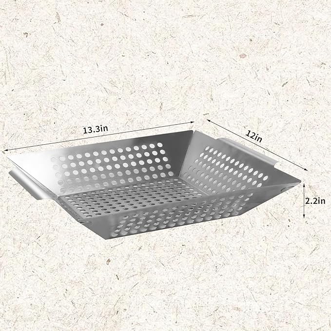 Anveena Grill Baskets 1 Pack Stainless Steel Grilling Basket for Indoor and Outdoor Use, Heavy Duty Vegetables Grill Basket for Veggies and Kabob, Suitable for All Grills, Dishwasher Safe
