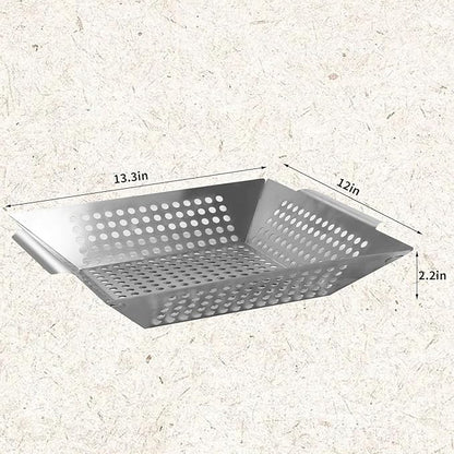 Anveena Grill Baskets 1 Pack Stainless Steel Grilling Basket for Indoor and Outdoor Use, Heavy Duty Vegetables Grill Basket for Veggies and Kabob, Suitable for All Grills, Dishwasher Safe
