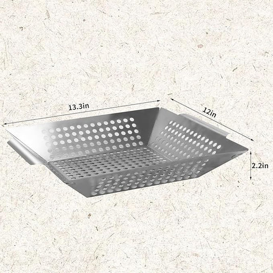 Anveena Grill Baskets 1 Pack Stainless Steel Grilling Basket for Indoor and Outdoor Use, Heavy Duty Vegetables Grill Basket for Veggies and Kabob, Suitable for All Grills, Dishwasher Safe