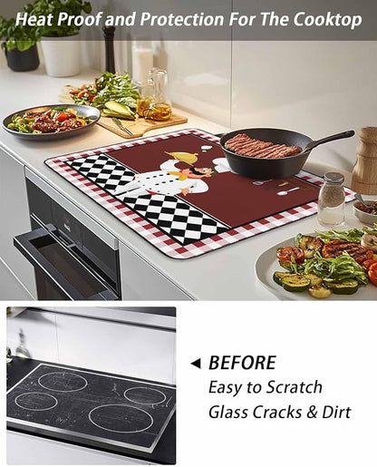 Stove Top Covers for Electric Stove 36x21 Inches, Fat Chef HeatResistant Glass Cooktop Protector, Red Gourmet Kitchen Red Black Buffalo Plaid Ceramic Stovetop Countertop Covers Mat, Oven Cover
