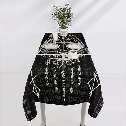Vintage Viking Pattern Tablecloth, Gothic Helm of Terror Scandinavian Viking Seasonal Table Cloth Waterproof Wipeable Table Cover for Picnic Holiday Party Kitchen Dining 60x90