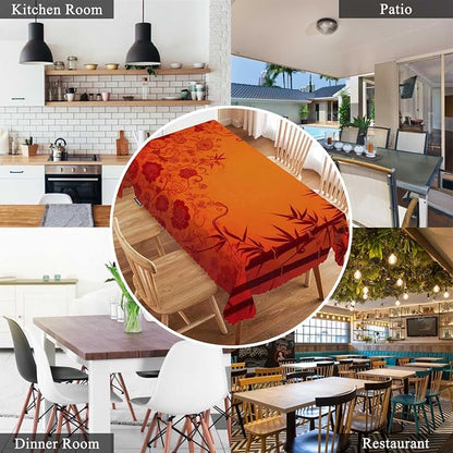 Swono Bamboo Tablecloths Traditional Red Gold Floral Bamboo Kitchen Dinning Tabletop Decoration, Polyester Table Cover for Indoor Outdoor 50x72 Inch Tablecloth