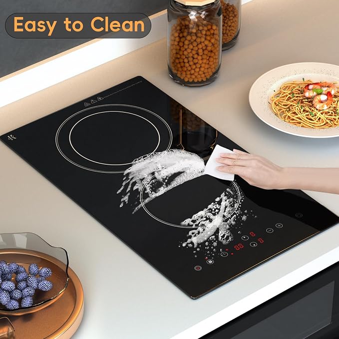 2 Burner Electric Cooktop 110V, 1800W Electric Stove Top 12 Inch, Plug in | Radiant Ceramic, Two Burner Electric Cooktop, Countertop & Built-in Stove, Touch Control, 9 Level Power, Timer, Safety Lock
