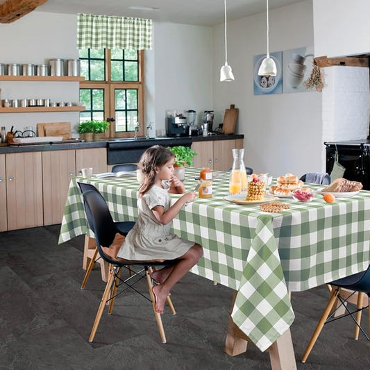 Hiasan Buffalo Plaid Tablecloth Waterproof 54 x 80 inch, 2 Pack - Sage Green and White Checkered Table Cloth Rectangle for Outdoor Picnic/Party/Dining