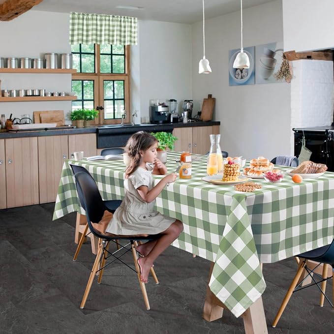 Hiasan Sage Green and White Checkered Tablecloth for Outdoor Picnic 60 x 60 inch, 2 Pack- Buffalo Plaid Table Cloth Square for Gathering/Party/Family Dining