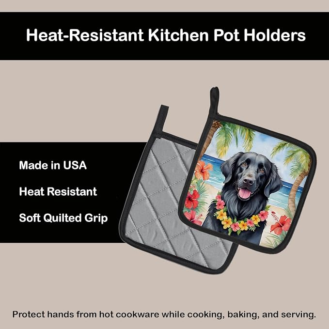 Caroline's Treasures Flat-Coated Retriever Luau Pair of Pot Holders Kitchen Heat Resistant Pot Holders Sets Oven Hot Pads for Cooking Baking BBQ, 7 1/2 x 7 1/2