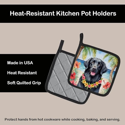 Caroline's Treasures Flat-Coated Retriever Luau Pair of Pot Holders Kitchen Heat Resistant Pot Holders Sets Oven Hot Pads for Cooking Baking BBQ, 7 1/2 x 7 1/2
