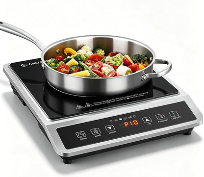 AMZCHEF 1800W Induction Cooktop Commercial: Large 8" Heating Coil Induction Burner with 20 Power & Temperature Levels, Induction Hot Plate with 4 Smart Functions, Induction Stove for Home & Commercial