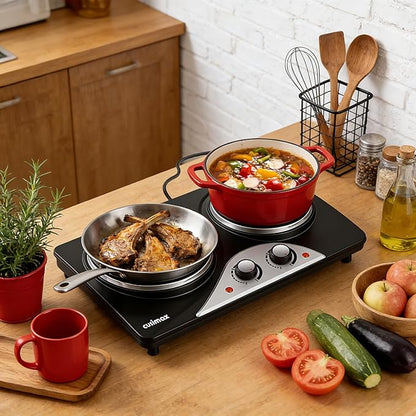 Hot Plate, CUSIMAX Electric Burners for Cooking, 1800W Double Burner, Hot Plates for Countertop Burner, Portable Cast Iron Hot Plates with Dual Adjustable Temperature, Easy to Clean
