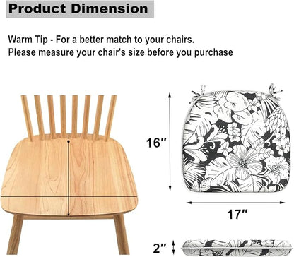 DYTXIII Set of 2 Outdoor Chair Cushions with Ties, Water Repellent Patio Chair Pads 17"x 16" for Outdoor Furniture, Round Corner Seat Cushions for Garden Yard Kitchen Tropical Blossom Noir