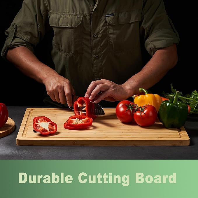 Allsum 20x14" Extra Large Bamboo Cutting Boards for Kitchen, XL Wood Charcuterie Boards Cheese Serving Tray with Side Handles and Juice Grooves, Solid Durable Reversible