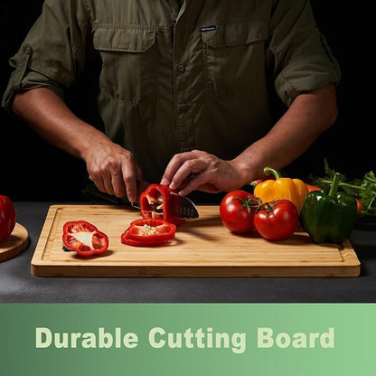 Allsum 20x14" Extra Large Bamboo Cutting Boards for Kitchen, XL Wood Charcuterie Boards Cheese Serving Tray with Side Handles and Juice Grooves, Solid Durable Reversible
